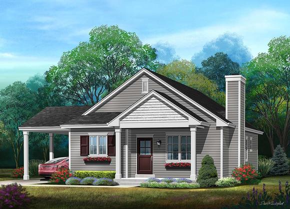 Ranch, Traditional House Plan 45195 with 3 Beds, 2 Baths, 1 Car Garage Elevation