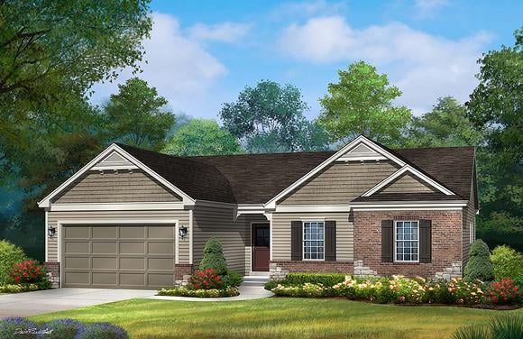 Ranch, Traditional House Plan 45199 with 3 Beds, 3 Baths, 2 Car Garage Elevation