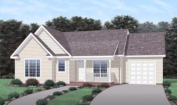 One-Story, Traditional House Plan 45203 with 3 Beds, 2 Baths, 1 Car Garage Elevation