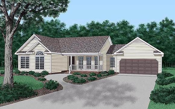 Ranch, Traditional House Plan 45210 with 3 Beds, 2 Baths, 2 Car Garage Elevation