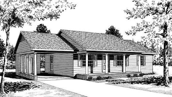 Ranch House Plan 45215 with 3 Beds, 2 Baths, 1 Car Garage Elevation