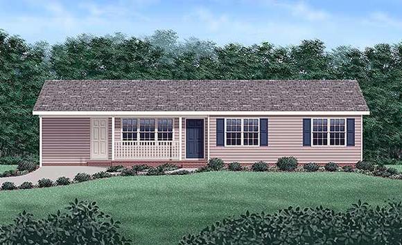 Ranch House Plan 45216 with 3 Beds, 2 Baths, 1 Car Garage Elevation