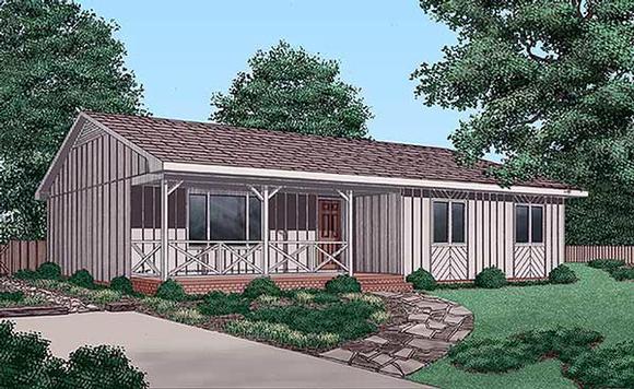 Cabin, Ranch House Plan 45227 with 3 Beds, 2 Baths Elevation