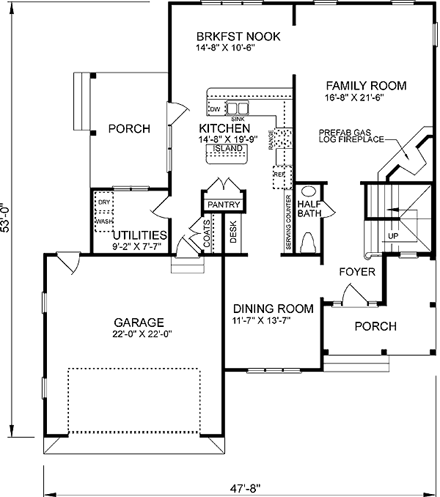 Traditional House Plan 45228 with 4 Beds, 3 Baths, 2 Car Garage First Level Plan