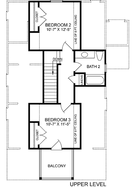 Craftsman, Narrow Lot House Plan 45244 with 3 Beds, 3 Baths Second Level Plan