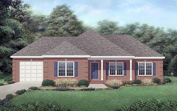 European, One-Story, Traditional House Plan 45250 with 3 Beds, 2 Baths, 1 Car Garage Elevation