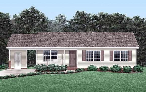 One-Story, Ranch House Plan 45251 with 3 Beds, 2 Baths, 1 Car Garage Elevation