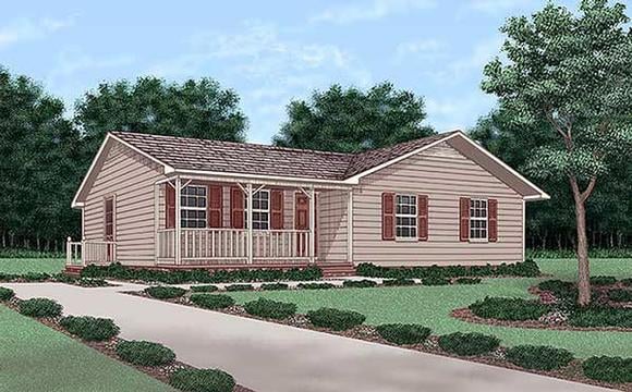 One-Story, Ranch House Plan 45256 with 3 Beds, 2 Baths Elevation