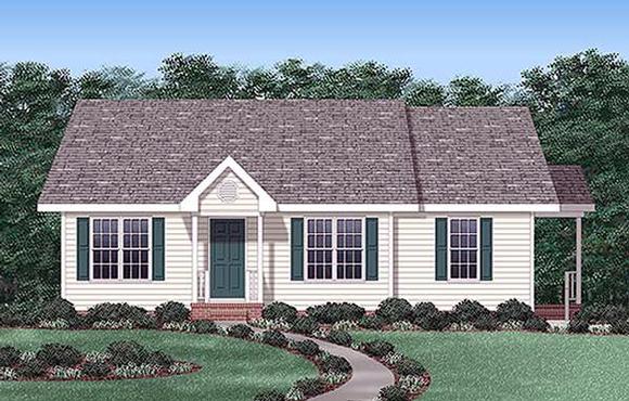 Ranch, Traditional House Plan 45258 with 3 Beds, 2 Baths Elevation