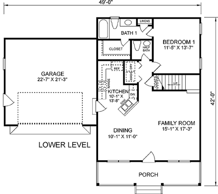 House Plan 45260 - Traditional Style with 1497 Sq Ft, 3 Bed, 2 Ba