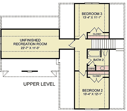 Traditional House Plan 45260 with 3 Beds, 3 Baths, 2 Car Garage Second Level Plan