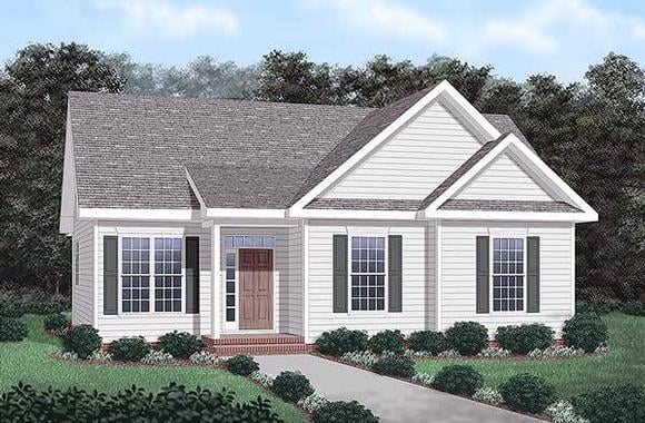 Narrow Lot, One-Story, Traditional House Plan 45263 with 3 Beds, 2 Baths Elevation
