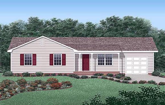 Ranch House Plan 45265 with 3 Beds, 2 Baths, 1 Car Garage Elevation
