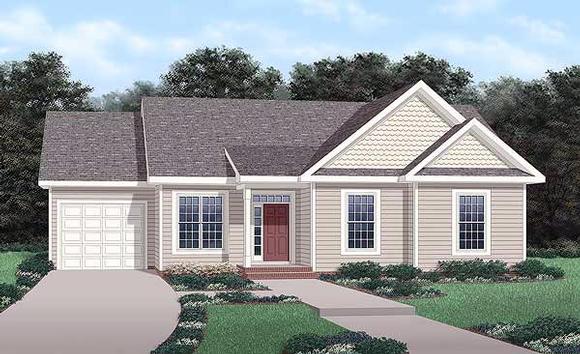 One-Story, Traditional House Plan 45266 with 3 Beds, 2 Baths, 1 Car Garage Elevation