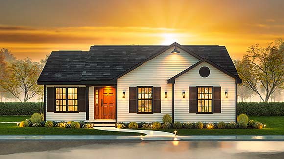 Bungalow, One-Story, Traditional House Plan 45267 with 3 Beds, 2 Baths Elevation