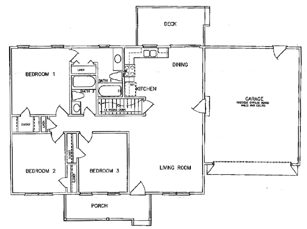 Ranch House Plan 45269 with 3 Beds, 2 Baths, 2 Car Garage Alternate Level One