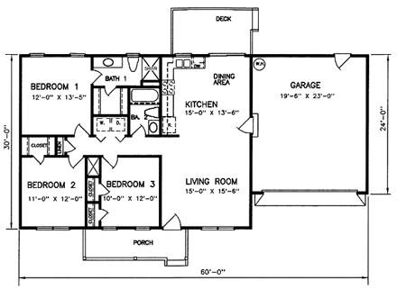 Ranch House Plan 45269 with 3 Beds, 2 Baths, 2 Car Garage First Level Plan