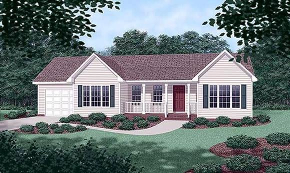 One-Story, Ranch House Plan 45270 with 3 Beds, 2 Baths, 1 Car Garage Elevation