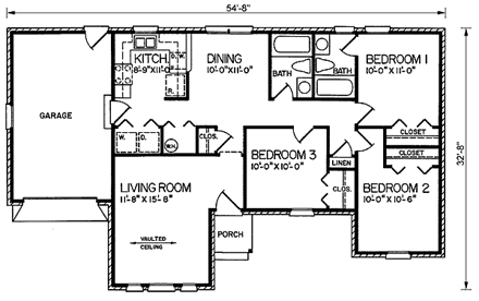 One-Story, Traditional House Plan 45274 with 3 Beds, 2 Baths, 1 Car Garage First Level Plan