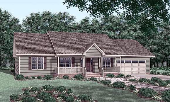 Ranch House Plan 45276 with 3 Beds, 2 Baths, 2 Car Garage Elevation