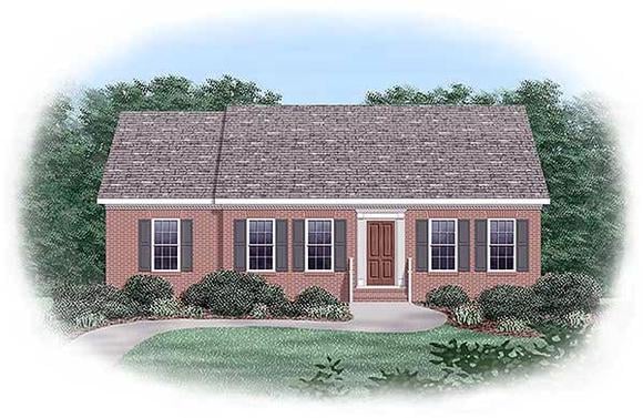 One-Story, Ranch House Plan 45280 with 3 Beds, 2 Baths Elevation