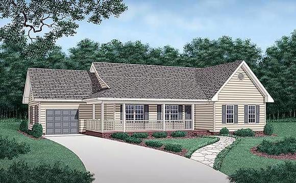 One-Story, Traditional House Plan 45281 with 3 Beds, 2 Baths, 1 Car Garage Elevation