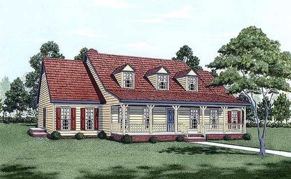 Cape Cod, Country House Plan 45282 with 4 Beds, 4 Baths Elevation