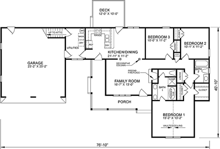 Traditional House Plan 45286 with 3 Beds, 2 Baths, 2 Car Garage First Level Plan