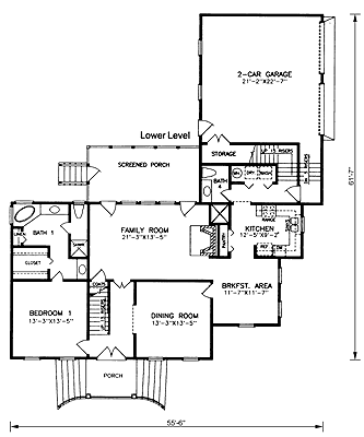 Colonial House Plan 45289 with 4 Beds, 5 Baths, 2 Car Garage First Level Plan