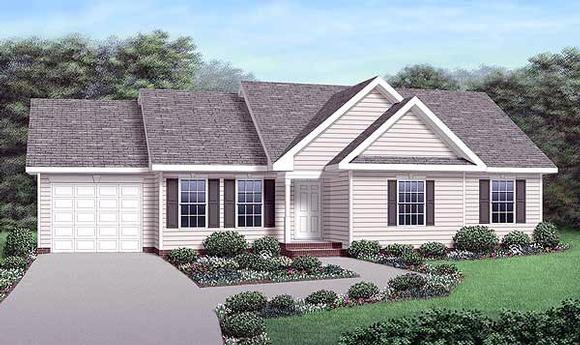 One-Story, Ranch, Traditional House Plan 45292 with 3 Beds, 2 Baths, 1 Car Garage Elevation