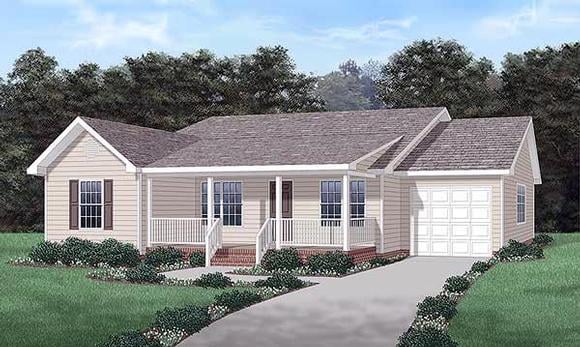 One-Story, Ranch House Plan 45297 with 3 Beds, 2 Baths, 1 Car Garage Elevation