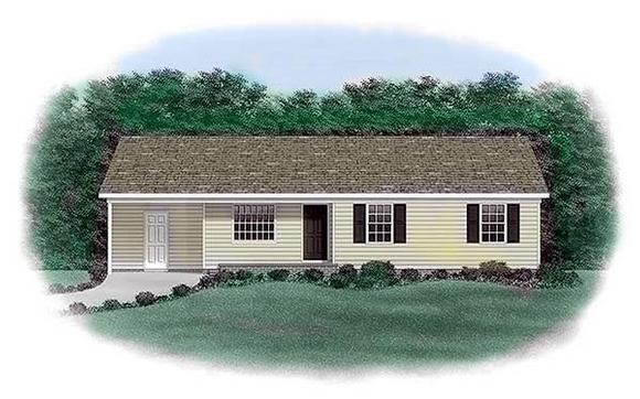 One-Story, Ranch House Plan 45303 with 3 Beds, 2 Baths, 1 Car Garage Elevation