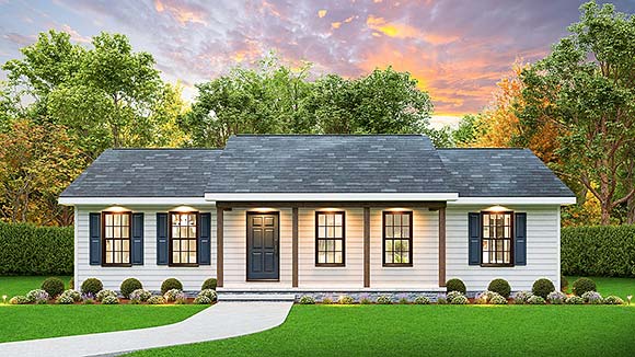 Ranch, Traditional House Plan 45305 with 3 Beds, 2 Baths Elevation
