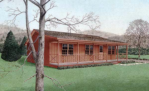 Cabin, Country, Narrow Lot, One-Story House Plan 45309 with 3 Beds, 2 Baths Elevation