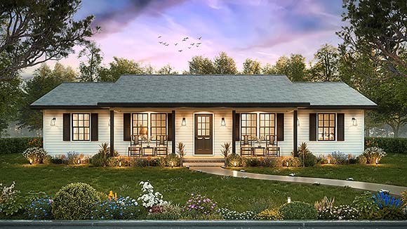 One-Story, Ranch, Traditional House Plan 45313 with 4 Beds, 2 Baths Elevation