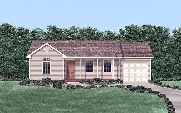 One-Story, Ranch House Plan 45318 with 2 Beds, 1 Baths, 1 Car Garage Elevation