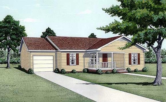 Ranch House Plan 45320 with 3 Beds, 1 Baths, 1 Car Garage Elevation