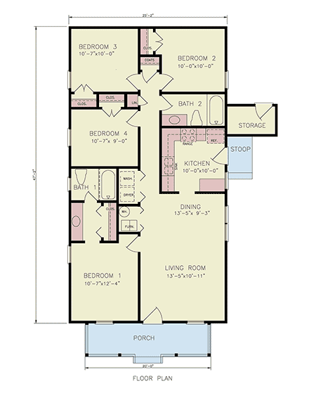 Ranch, Traditional House Plan 45324 with 4 Beds, 2 Baths First Level Plan