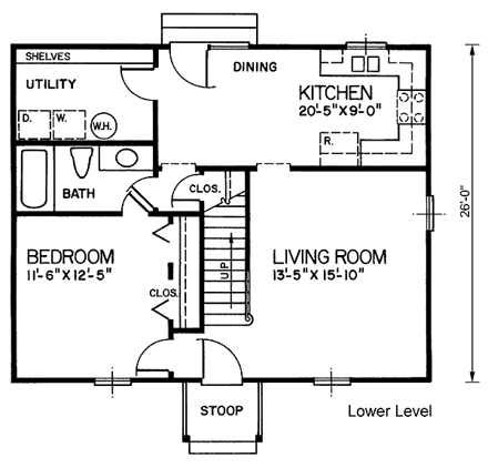 Cape Cod, Narrow Lot House Plan 45330 with 3 Beds, 2 Baths First Level Plan