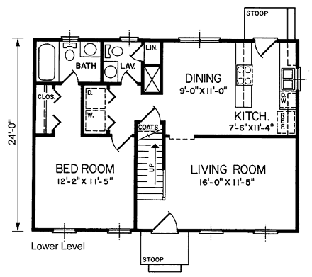 Cape Cod, Narrow Lot House Plan 45336 with 3 Beds, 3 Baths First Level Plan