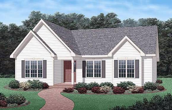 Ranch, Traditional House Plan 45342 with 3 Beds, 2 Baths Elevation