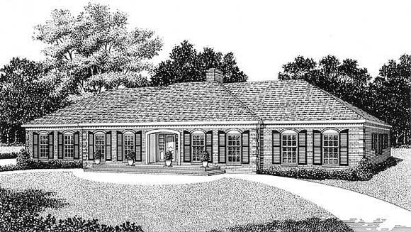 European, One-Story House Plan 45344 with 3 Beds, 3 Baths, 2 Car Garage Elevation