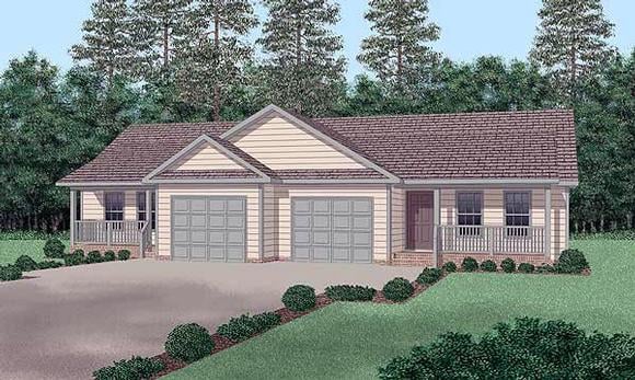One-Story, Ranch Multi-Family Plan 45346 with 2 Beds, 2 Baths, 2 Car Garage Elevation