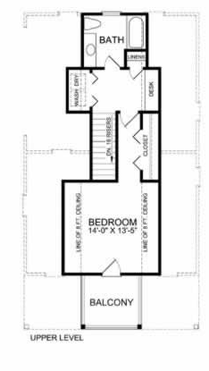 2 Car Garage Apartment Plan 45349 with 1 Beds, 1 Baths Second Level Plan