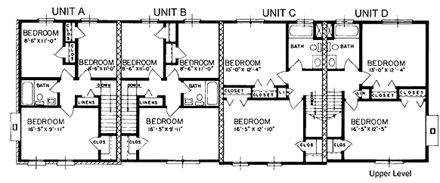Multi-Family Plan 45351 with 10 Beds, 8 Baths Second Level Plan