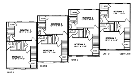 Multi-Family Plan 45352 with 8 Beds, 12 Baths Second Level Plan