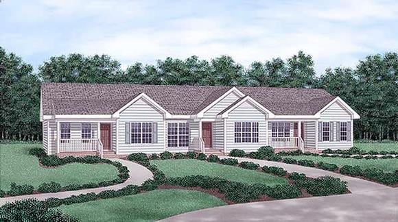 One-Story Multi-Family Plan 45357 with 3 Beds, 3 Baths Elevation