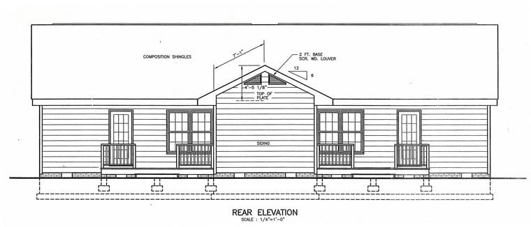 Ranch, Traditional Multi-Family Plan 45360 with 4 Beds, 4 Baths Rear Elevation