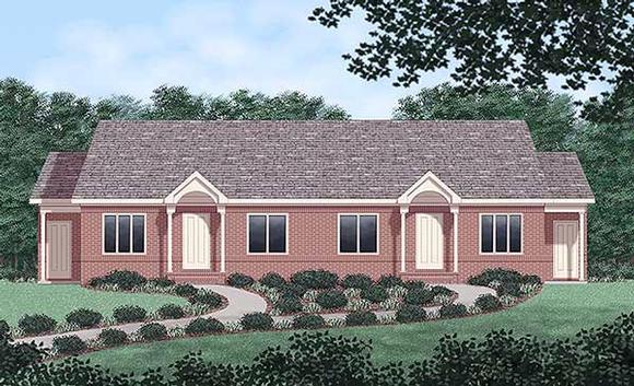 One-Story Multi-Family Plan 45362 with 4 Beds, 2 Baths Elevation