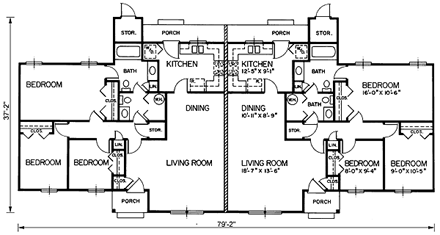 One-Story, Ranch Multi-Family Plan 45366 with 6 Beds, 4 Baths First Level Plan